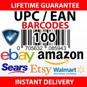 100 UPC EAN barcodes pack for Amazon FBA, eBay, Walmart, Etsy, Shopify