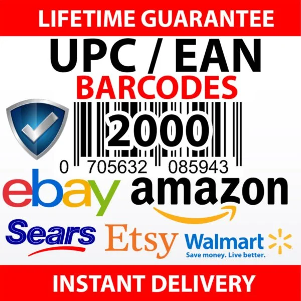 2000 UPC EAN barcodes pack for Amazon FBA, eBay, Walmart, Etsy, Shopify